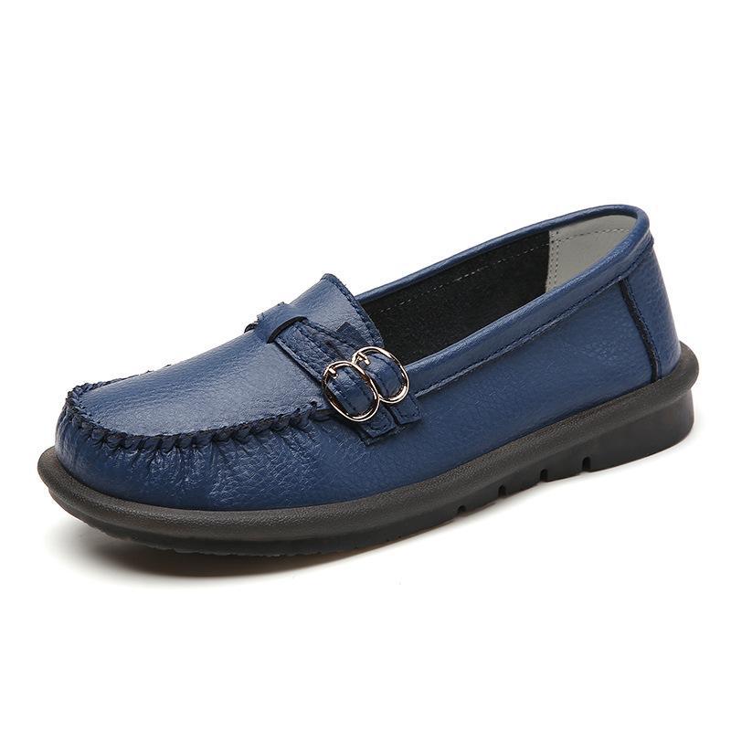 Spring and Autumn women's large-size leather one-pedal casual flat-soled Doudou shoes versatile soft-soled comfortable mother shoes