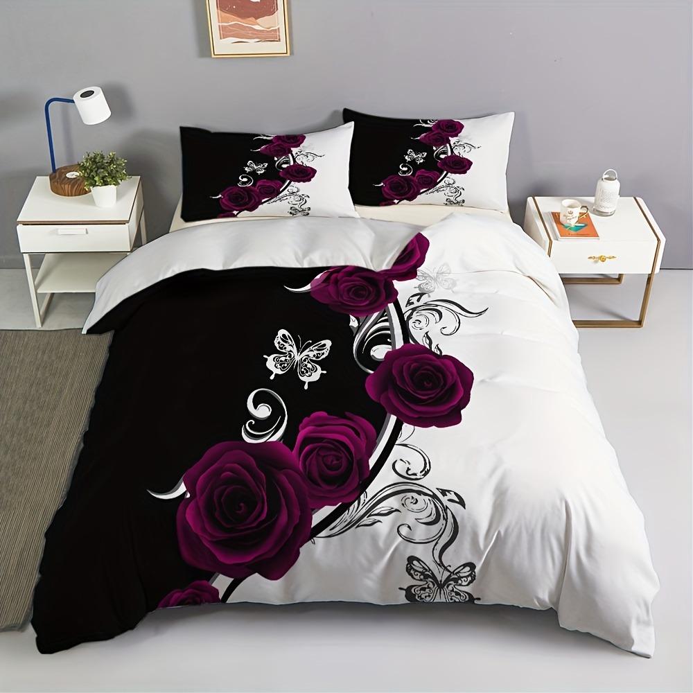 Red Roses Bedding Set Printed Duvet Cover With pillowcase Valentine's  Suitable for Adults Home