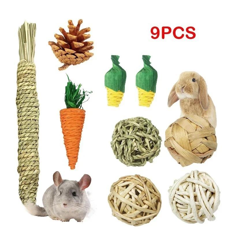 4/9/14/31PCS Rabbit Chewing Toys Molar Toys Natural Hay Sticks Hamster Teeth Training Kit Chinchilla Rat Gerbil Bunny Toys