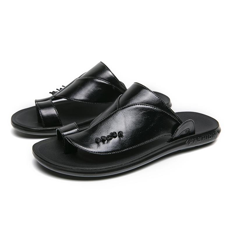 New men's dermis beach shoes summer sandals over toe plus size men's genuine leather flip-flops men sandals D598