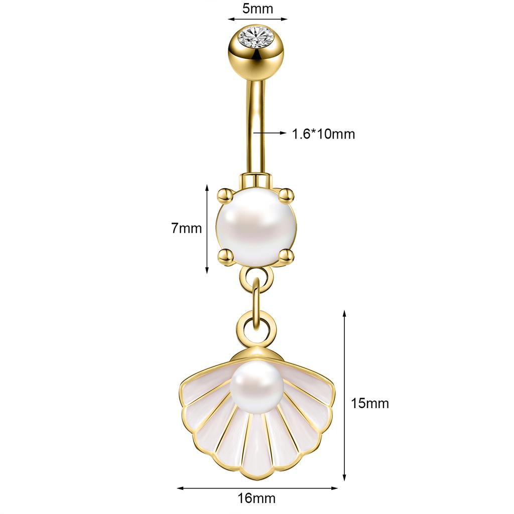 AOEDEJ 14G 1PC Shell Belly Piercing Ring Crystal Starfish Navel Ring Pearl Body Piercing Jewelry Summer Women Shell Belly Ring