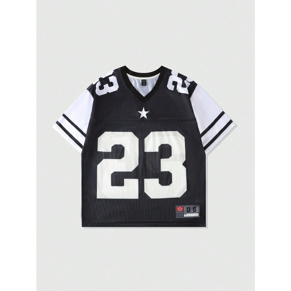 2026 Neues Heißes Damen Sommer Y2K Mode Lässiges Hemd Street Retro Hip Hop 23 Hemd V-Ausschnitt Locker Atmungsaktiv Schnelltrocknendes T-Shirt