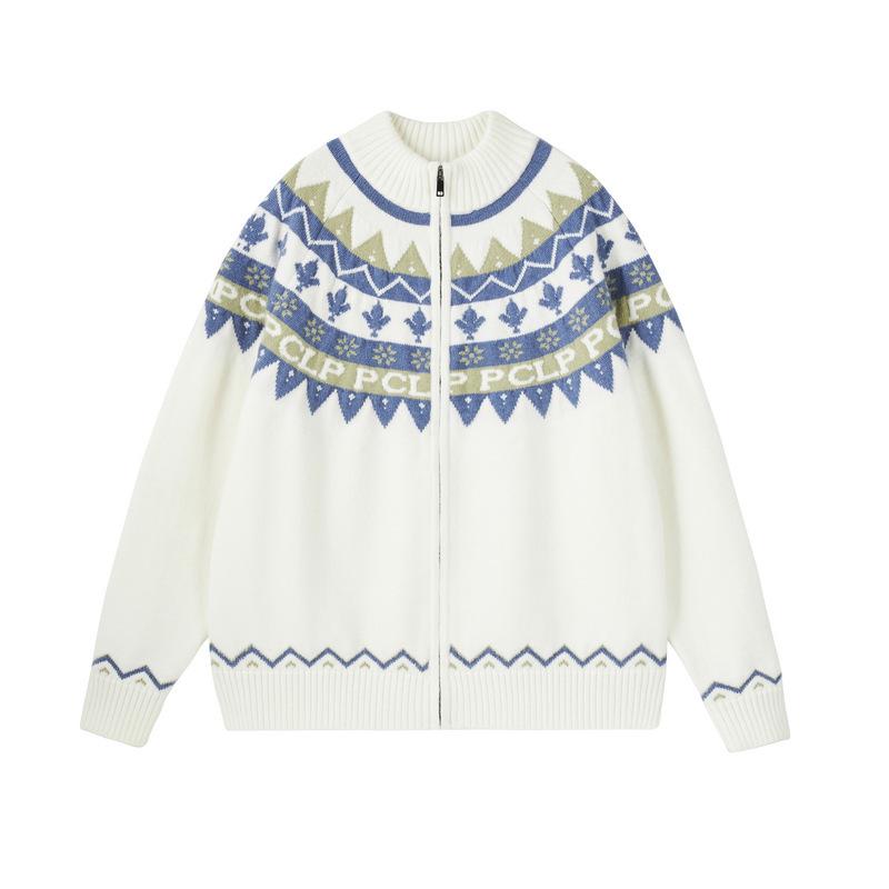 

Men s Fair Isle Jacquard Cardigan - National Tide Brand, Autumn/Winter 2025, Loose Fit Knitwear for Couples M