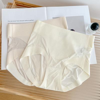 Seamless High Waist Cream Ice Silk Underwear for Women Naked Lift Hip Breathable Belly Wrap Hip Briefs
