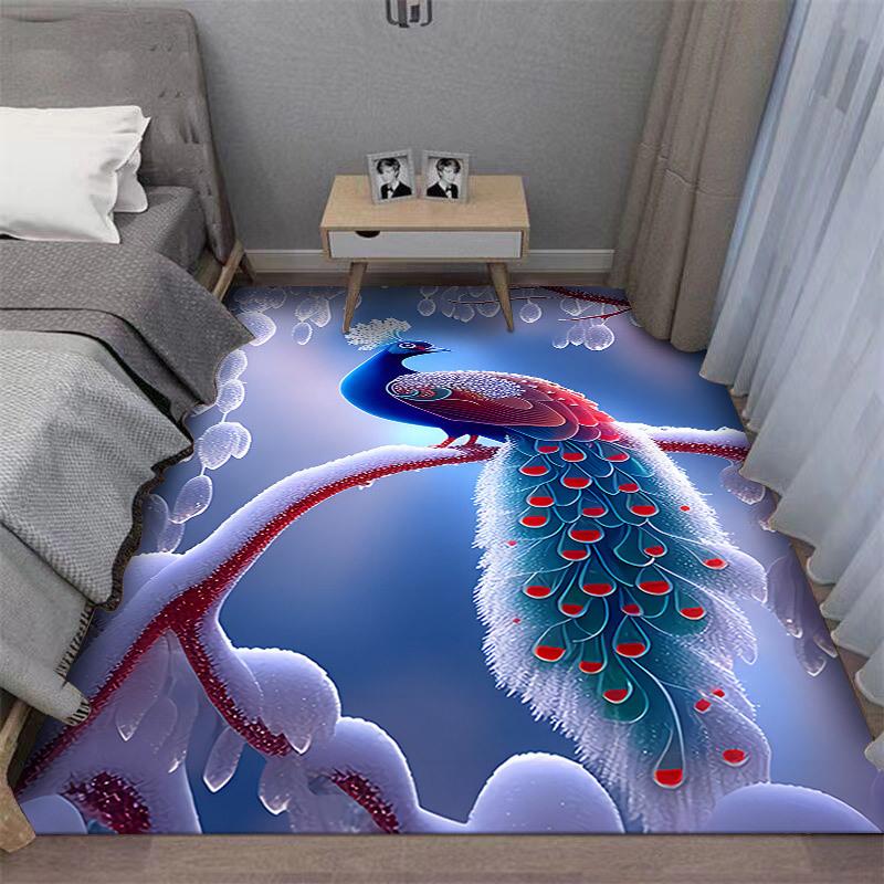 Thickened 3D Peacock Bedroom Bedside Carpet Universal Four Seasons Bed Front Bay Window Mat Kitchen Living Room High-end Carpet