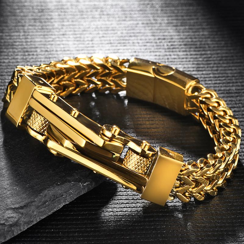 Cooles Hiphop-Bike-Quadrat-Franco-Kettenarmband für Männer Massiver 316L-Edelstahl Herrenarmbänder Armreifen mit Magnetverschluss Neu