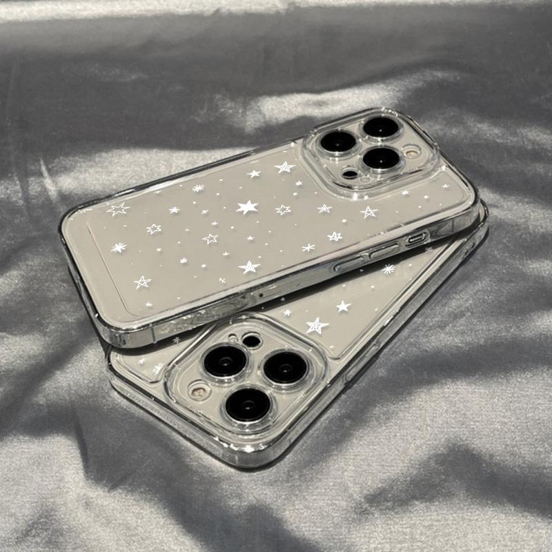 Clear Phone Case For iPhone 17 17E 16 16E 15 14 13 12 11 Air Pro Max Plus 5 Star Black Transparent Shockproof Soft TPU Cover