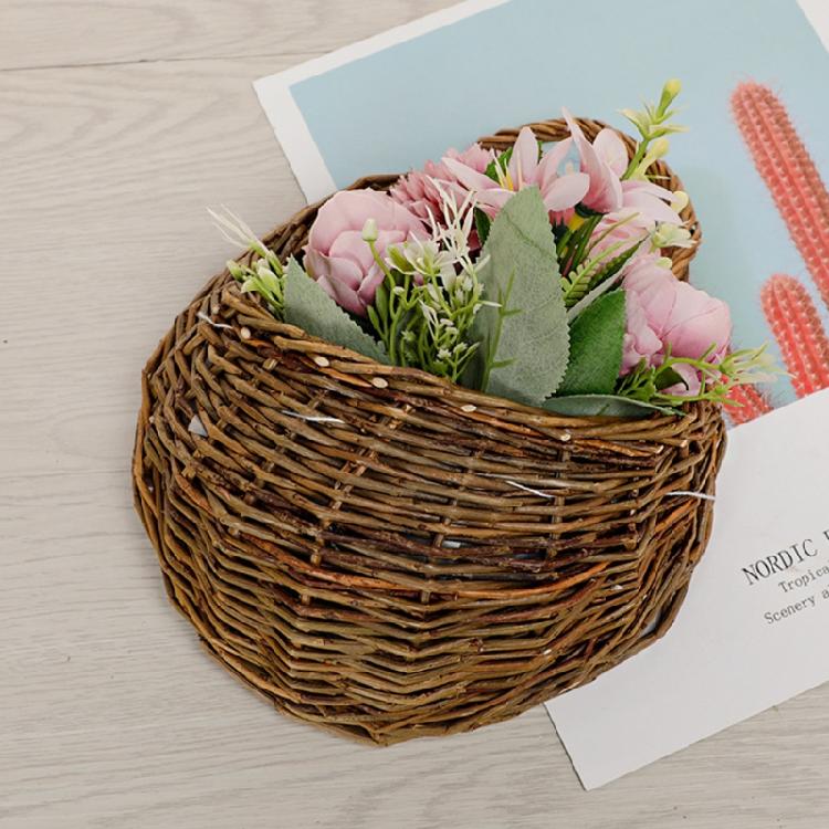 Panier à Fleurs en Osier Rotin Fait Main Suspendu au Mur Pour Jardin Plante Grimpante Pot Support de Plantes Décoration Intérieure Jardinière Murale