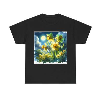 Unisex Adult T Shirt Daffodils Watercolor Moonlight Botanical Artwork
