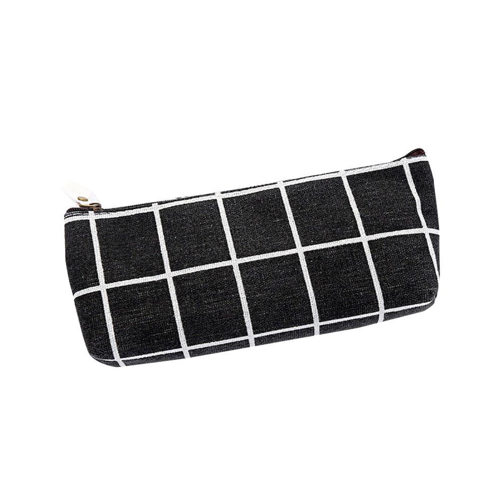 1PCS Students School Plaid Canvas Pencil Case Pencil Pen Case Cosmetic Makeup Bag Storage Pouch Purse