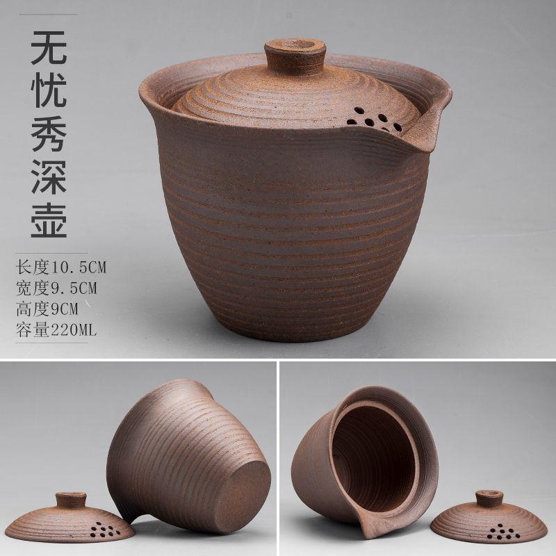 Japanese-Style Handmade Teapot - Retro Coarse Pottery Stoneware, Portable Ceramic Teaset for Kungfu Tea