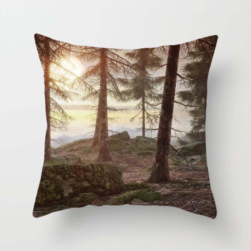 Sunshine Forest Landscape Printed Throw Pillow Cover Sofa Decoration Car Office Seat Cushion Cover Room Home Decor Pillow Cover
