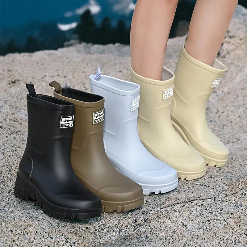 Fashionable Rain Boots for Women Thick Soles Versatile Korean Version Non-slip Wear-resistant, Casual Adult Outdoor Rubber Shoes
