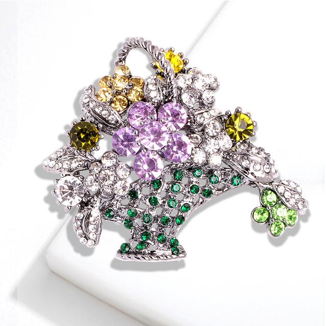 

Винтажная брошь-корзинка с цветами, геометрическая булавка с цветочным узором, одежда со стразами