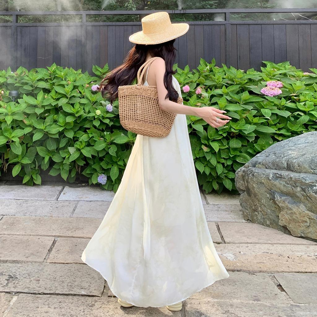 European and American Seaside Wind Suspender Dress Women's Summer New Floral High-end Long Skirt