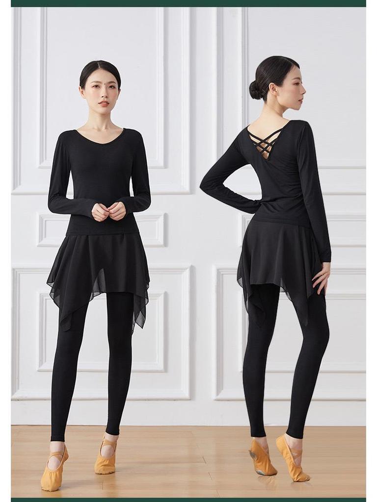 Black Long Sleeve Dance Practice Suit for Square Dance and Art School Training