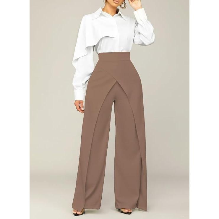 Women Office Wear Formal Trouser Pant Designer High Waist Flared Pants Pack Of 2