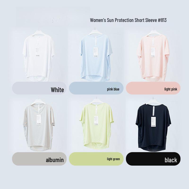 Damen Sommer Eisiges Nylon Yoga Top - Sonnenschutz, Atmungsaktiv, Hohe Elastizität, Lockere Passform, Bequemer Kurzarm für Fitness