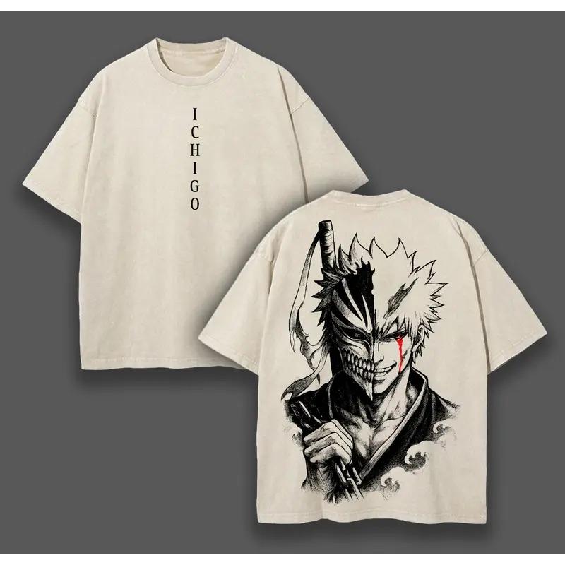 

Hot Anime BLEACH Kurosaki Ichigo Print T-shirt Men Women Tshirts Short Sleeve Cotton Clothing Retro Washed T Shirt Harajuku Tops XXL