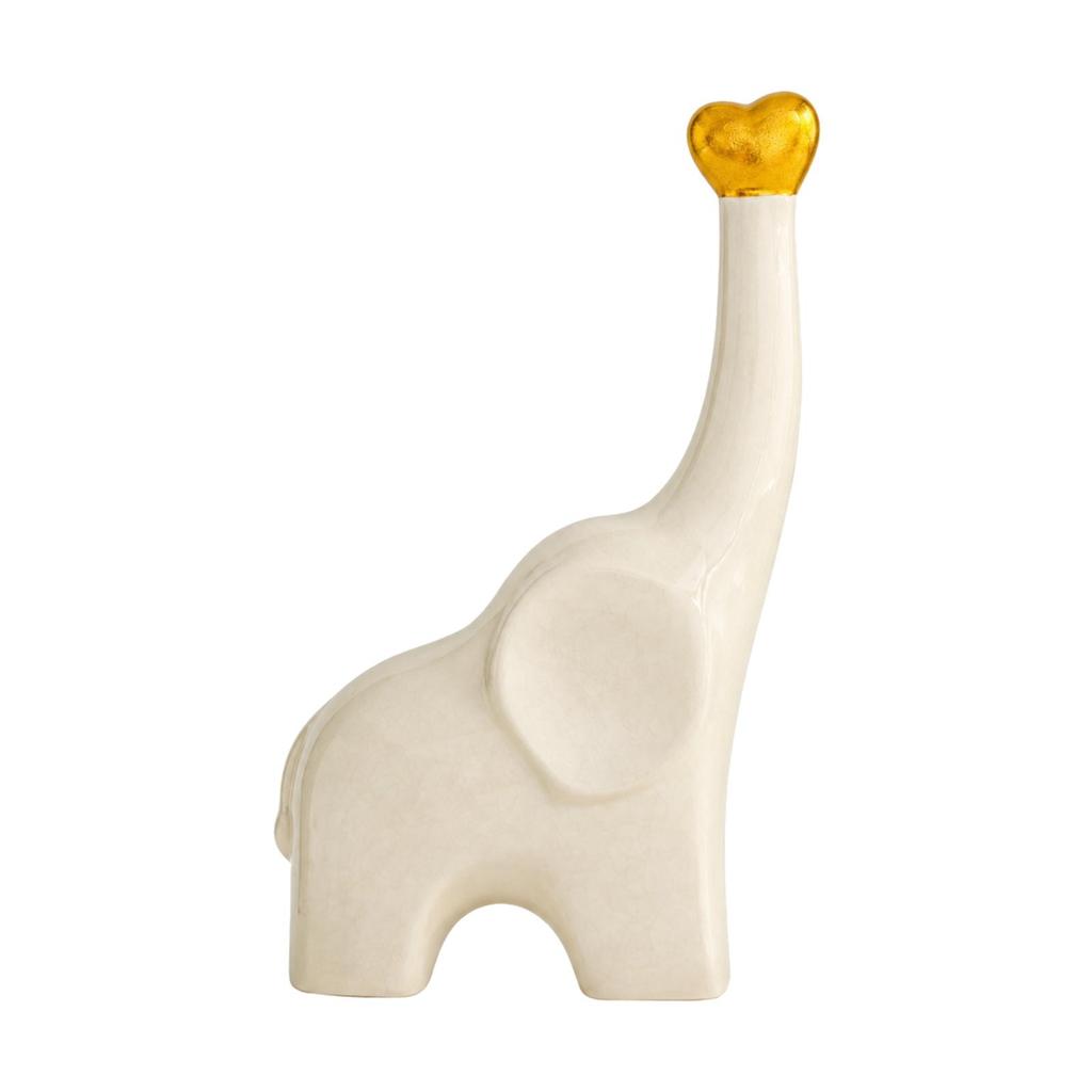 Ceramic Elephant Figurine with Lustrous Heart Decoration Detail Small Size Pale