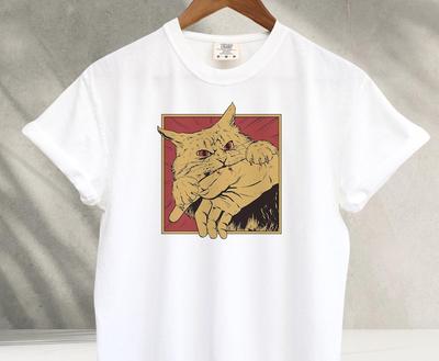 Unisex Shirt Cotton Oversize Large Size Vintage Cat Bite Japanese Horror Anime Retro Graphic Unisex T Shirt