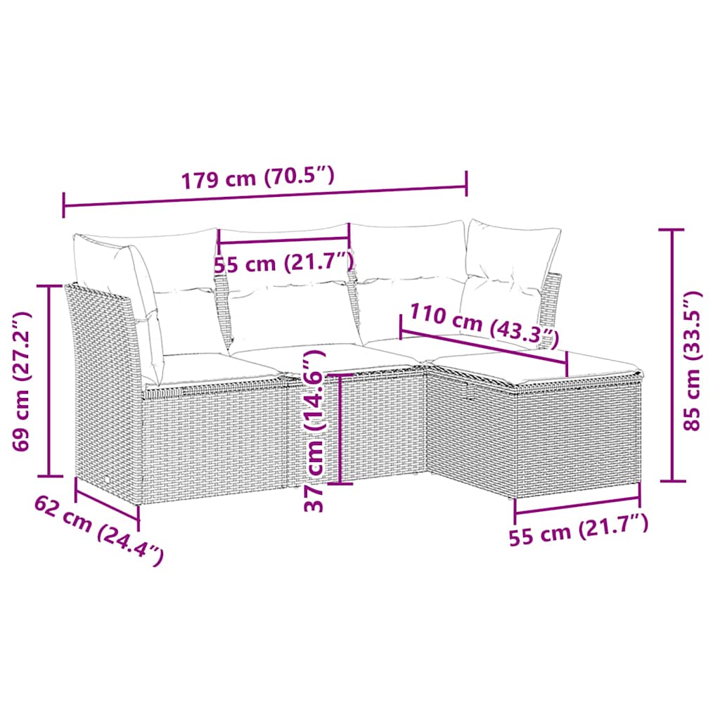 4 Piece Outdoor Sofa Set with Cushions Light Grey Poly Rattan