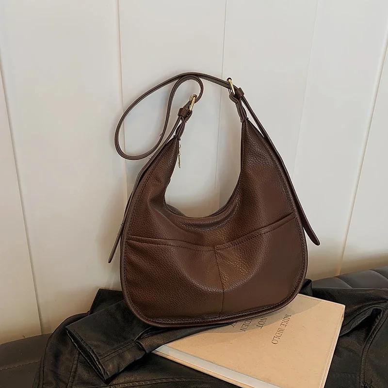 Geantă cu textură de înaltă calitate pentru femei de mare capacitate, noua geantă retro cu umăr de toamnă și iarnă