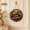 Halloween Party Home Ornament Witch Hanging Sign 8" Round Wooden Door Autumn Forest Porch Wall Decoration Witches Rustic Holiday Sign for Front