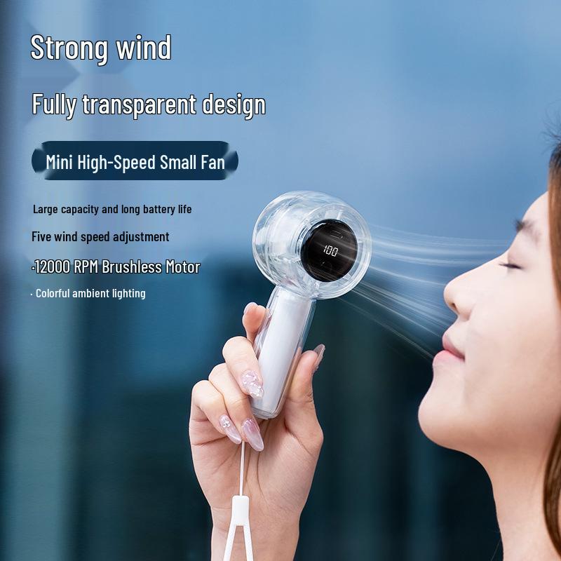 Mini Transparenter LED-Bildschirm Wiederaufladbarer Handlicher Elektrischer Ventilator - Tragbar, Hohe Geschwindigkeit, Für den Außenbereich