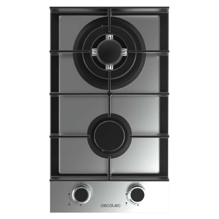 Cecotec Plaque de gaz 2 feux Bolero Squad G 2400F Inox 52kW Acier inoxydable Grilles fonte Brûleur WOK