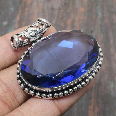 Colgante de joyería de plata de ley 925 maciza hecho a mano con piedras preciosas de topacio azul de Londres para ella