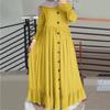 Women's Crew Neck Long Sleeve Maxi Dress Loose Waist Ruffle Hem Modest Abaya Dress