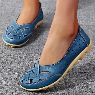 Women Flats Genuine Leather Outdoor Designer Shoes Hollow Women Shoe Slip On Nurse Shoes Ballerina Plus Size Shoes Woman