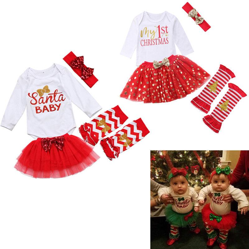 Buy Fashion Christmas Baby Girl Infant Romper Tops+Dot Dress+Leg Warmers 5Pcs Outfit Clothes at