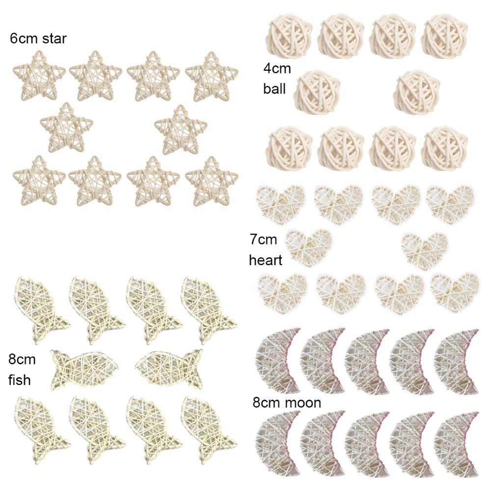 10PCS Multicolor Artificial Rattan Ball Heart Moon Fish DIY Accessories Christmas Balls Ball Star Xmas Tree Ornament Photo Props
