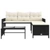 L Shaped Garden Sofa Set with Table and Cushions Black Poly Rattan