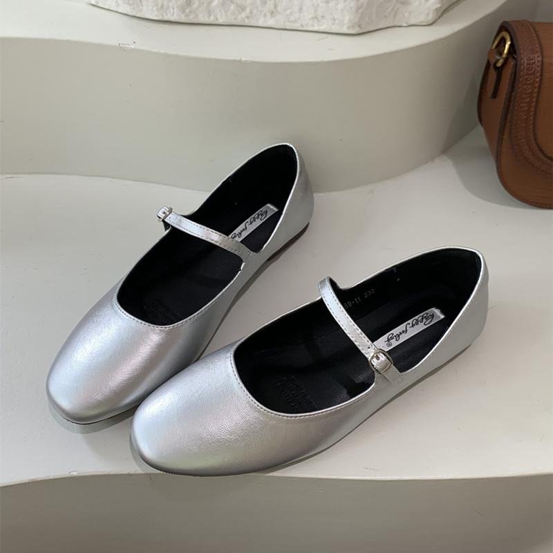 

Мода Bailamos 2025 Новые женские балетки Модные с круглым носком Мелкие Слипоны Элегантные туфли-балетки Мягкий плоский каблук Платье Одинарные туфли 40 серебряный