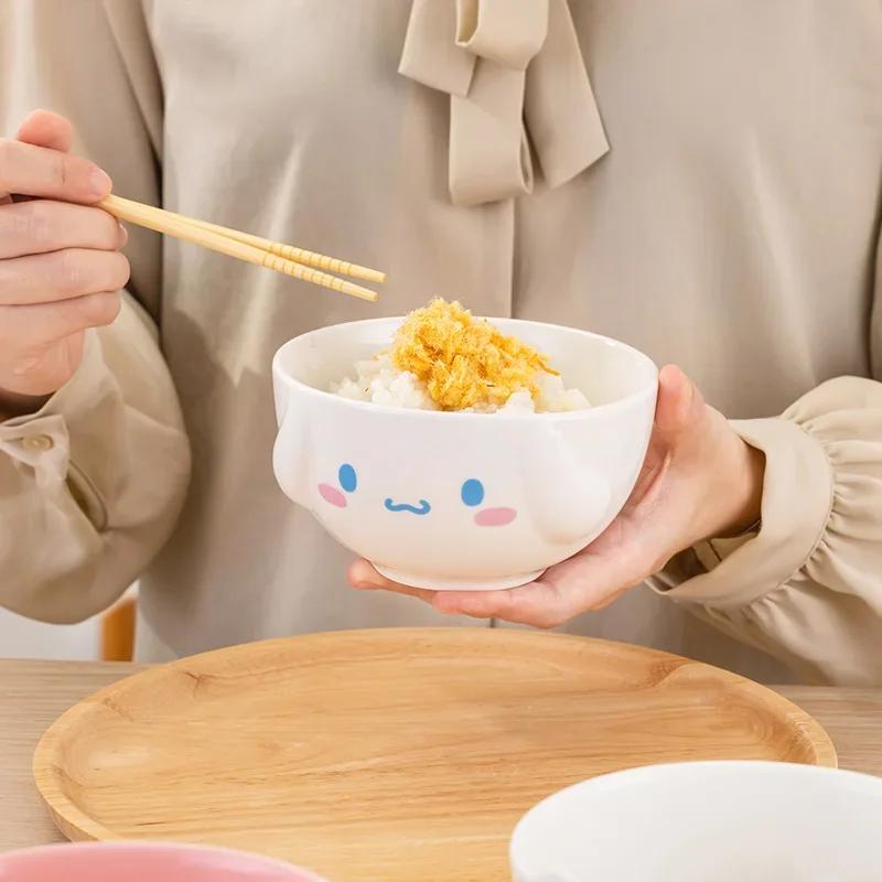 For Sanrio 5Inch Ceramic Rice Soup Bowl for Melody&Cinnamoroll&Kuromi Tableware Cartoon Irregular Anime Relief Bowl for Children