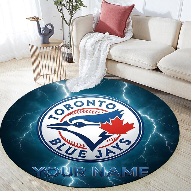 Custom Name Toronto Blue Jays Round Area Rug,Carpet Rug for Living Room Bedroom Sofa Playroom Decor,Non-slip Floor Mat