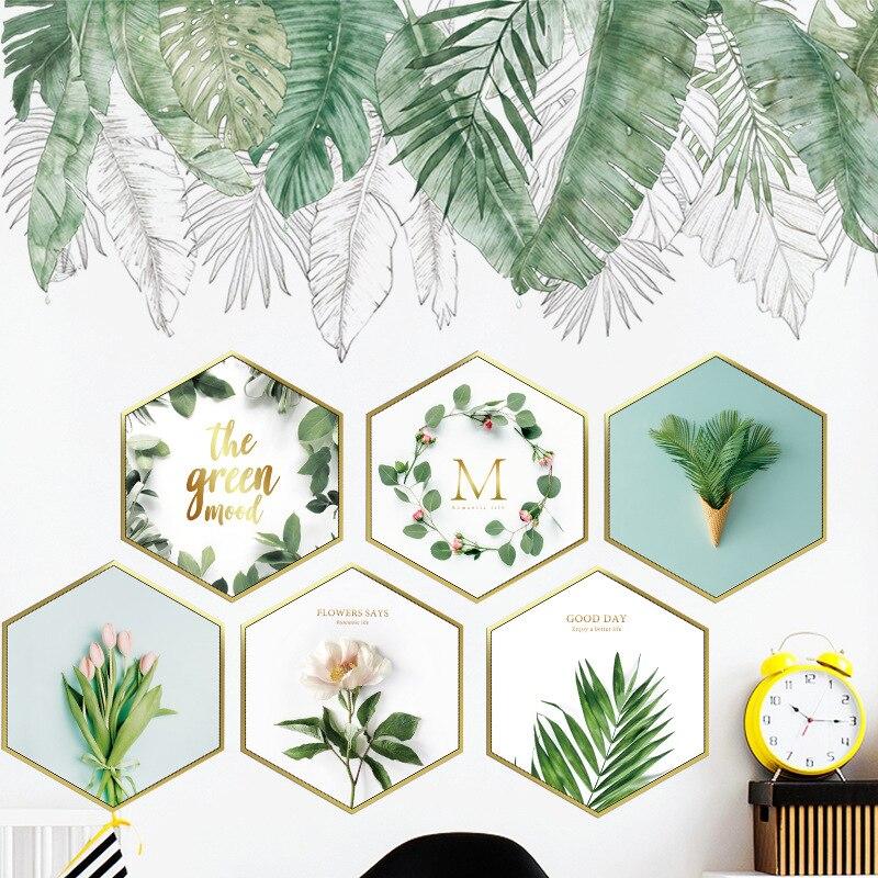 24 Styles Wall Stickers Decorated Tropical Green Leave Nordic Fresh Living Room Bedroom Stickers Plant Flowers Wall Decorations