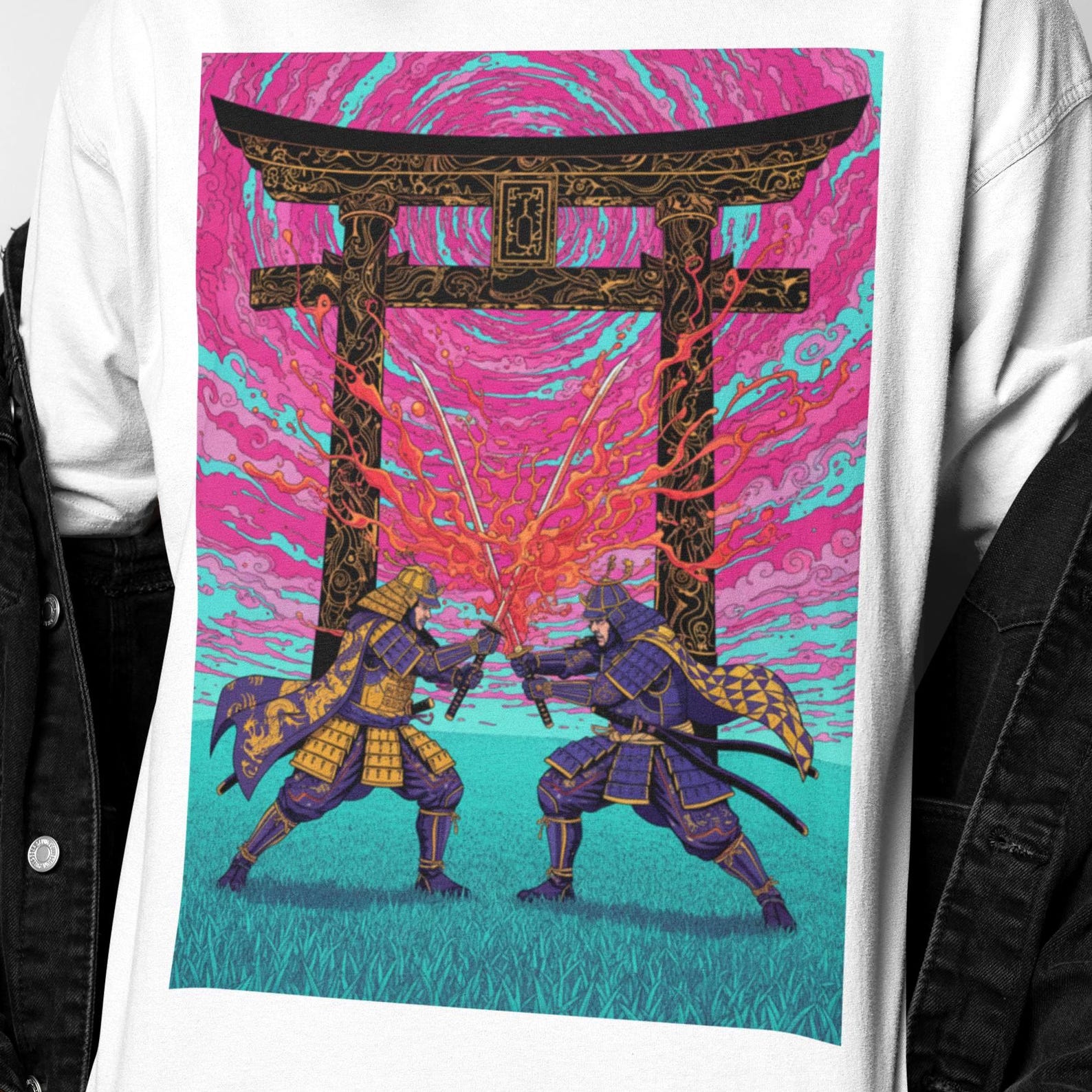 Samurai Dual Surreal Shirt | Psychedelic Samurai Duel Tee | Trippy Japanese Fantasy Art | Medieval Warrior Graphic | Samurai Gift Present S