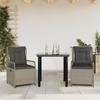 Vidaxl 3-Cz. Garden Furniture Set With Cushions, Grey Rattan Pe