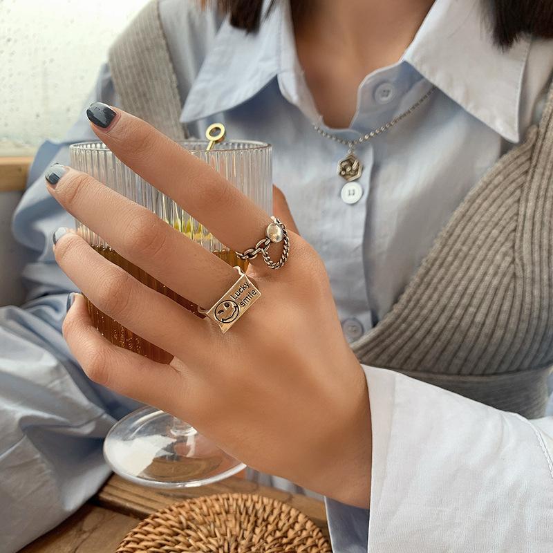 Sterling Elegant 925 Silver Smile Face Ring Simple Minimalist Jewelry For Women