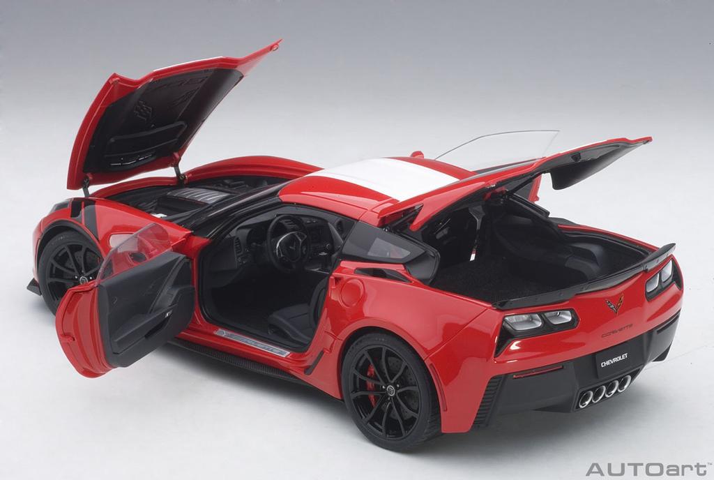 AUTOart Scale Chevrolet Corvette C7 Grand Sport Red with White Stripes and Black Hash Marks 1/18