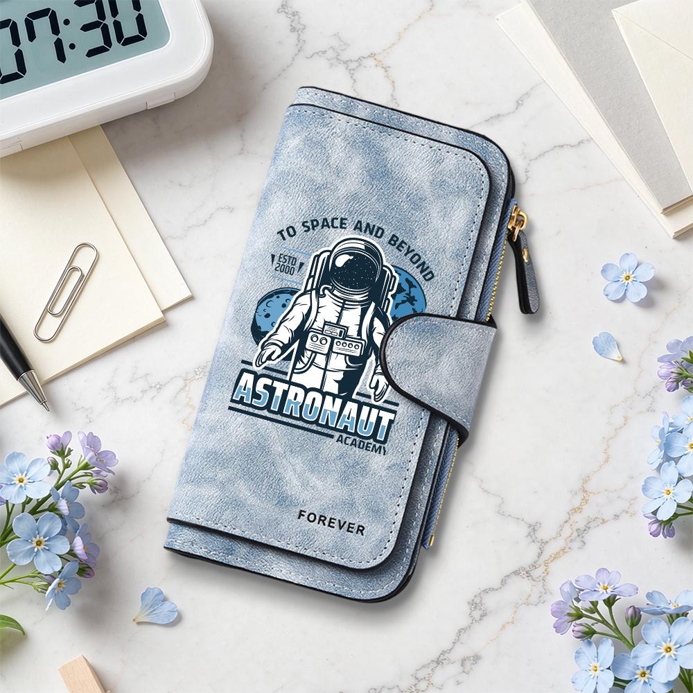 Stylish Astronaut Pattern Long Wallet Fashion Casual Functional Card Holder Daily Use Purse
