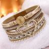 Women' multicolored leather braided bracelet with beige stone