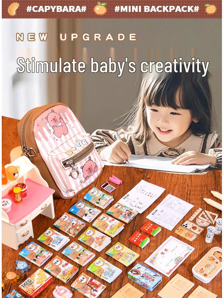 Capybara Mini Backpack: Children's Crossbody Bag for Girls with Full Stationery Set