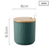 Ceramic Seasoning Jars with Wooden Lid Salt Shakers Kitchen Area Supplies White Spice Organizer Canister Spoon Set White Sugar Box for Home