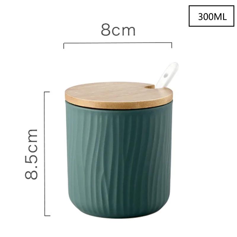 Ceramic Seasoning Jars with Wooden Lid Salt Shakers Kitchen Area Supplies White Spice Organizer Canister Spoon Set White Sugar Box for Home