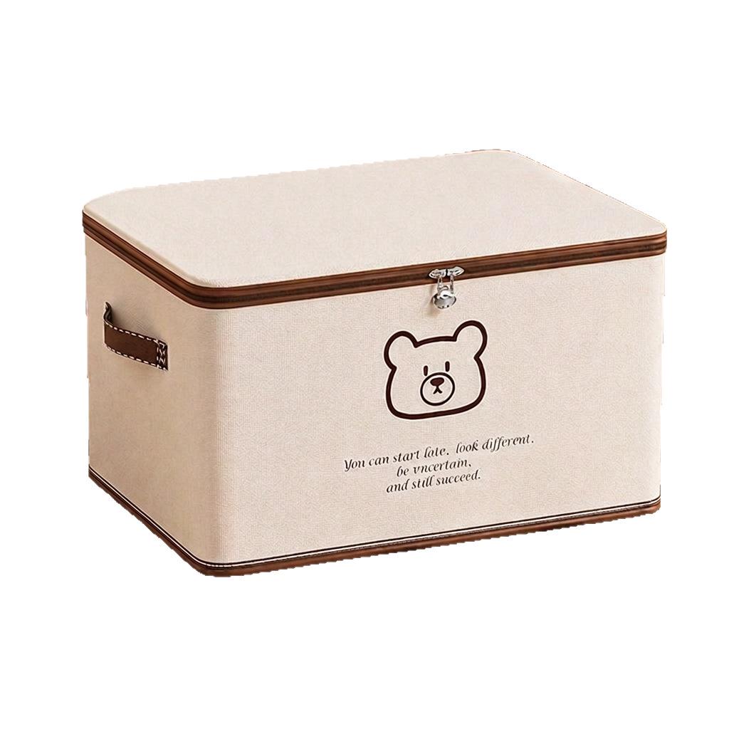 Beige Bear Non-Woven Zipper Storage Box - Large Foldable Clothes Organizer Basket